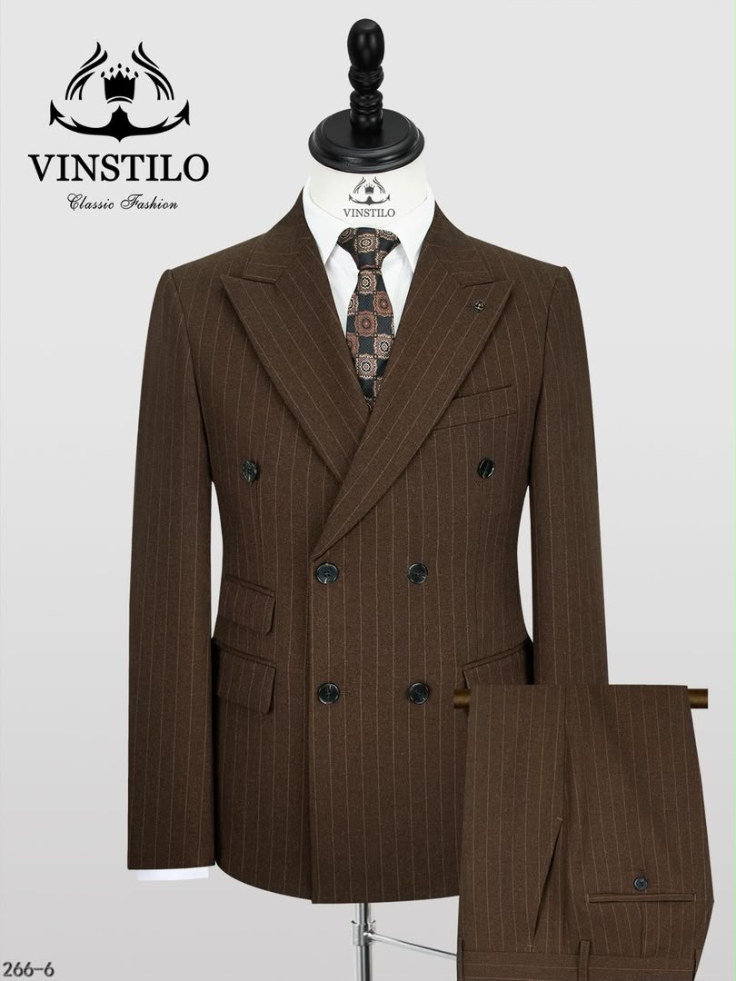 Vinstilo Classic Turkish Striped Double-Breasted Suit