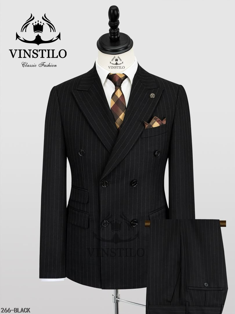 Vinstilo Classic Turkish Striped Double-Breasted Suit