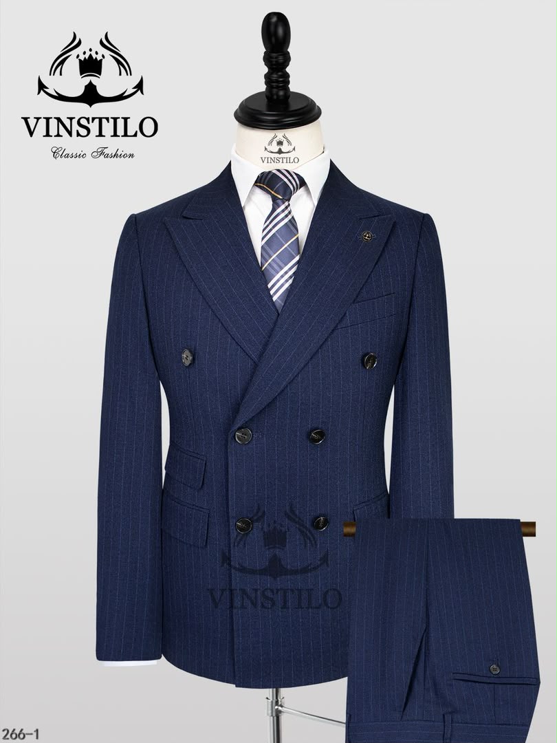 Vinstilo Classic Turkish Striped Double-Breasted Suit